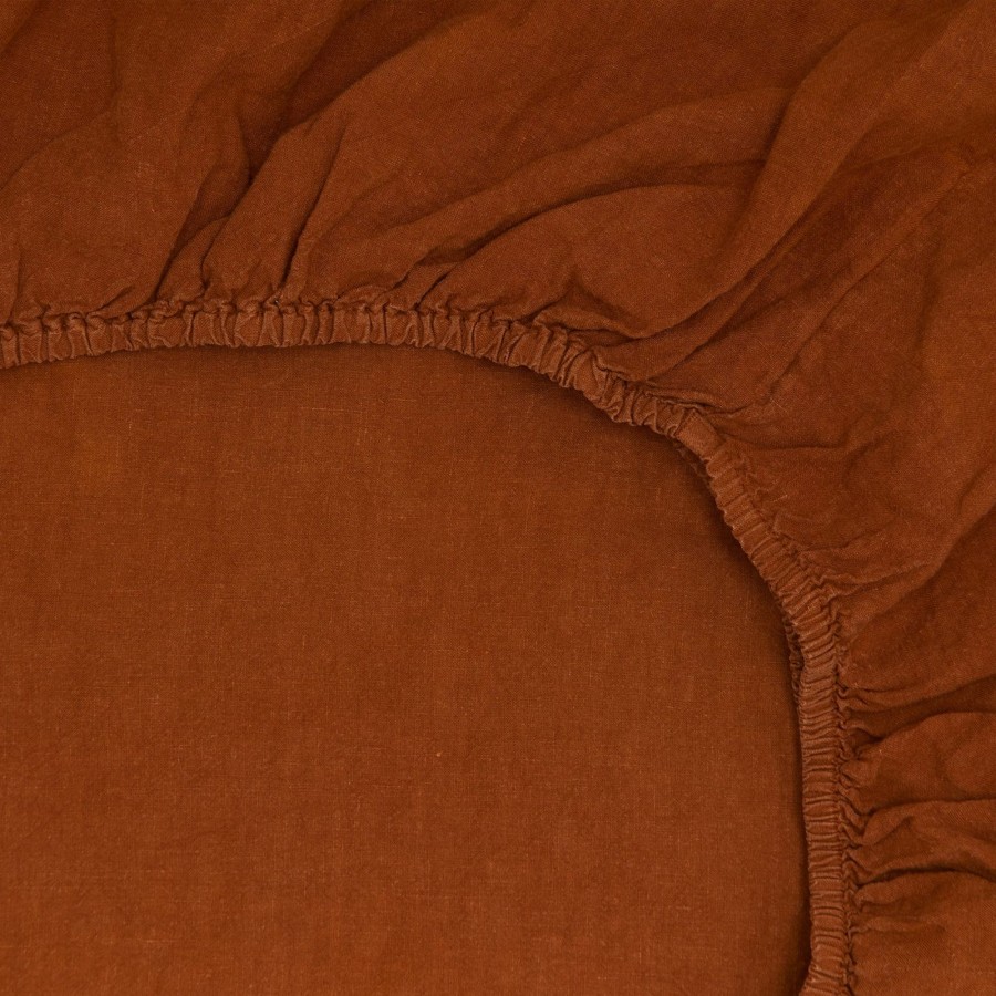 Bed & Bath Hawkins New York Sheets | Simple Linen Fitted Sheet - Terracotta