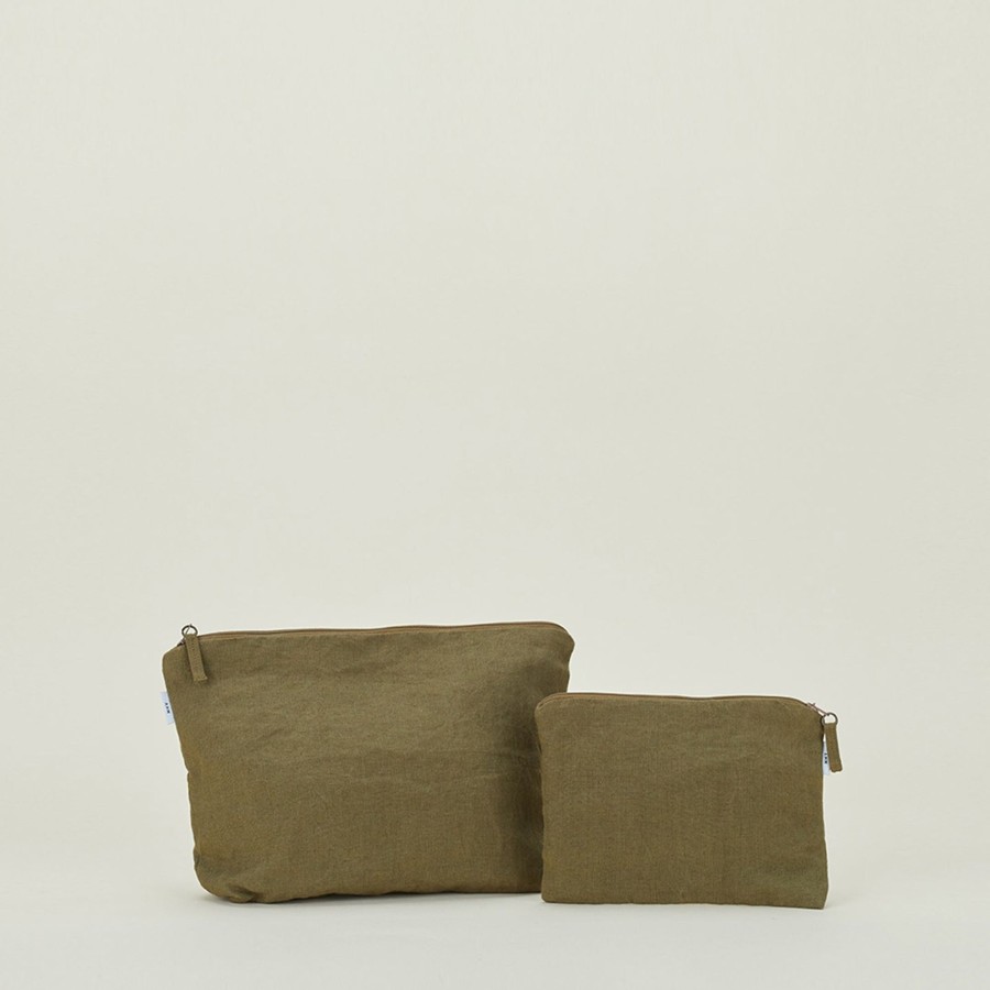 Bed & Bath Hawkins New York Bath Accessories | Simple Linen Zipper Pouch - Olive