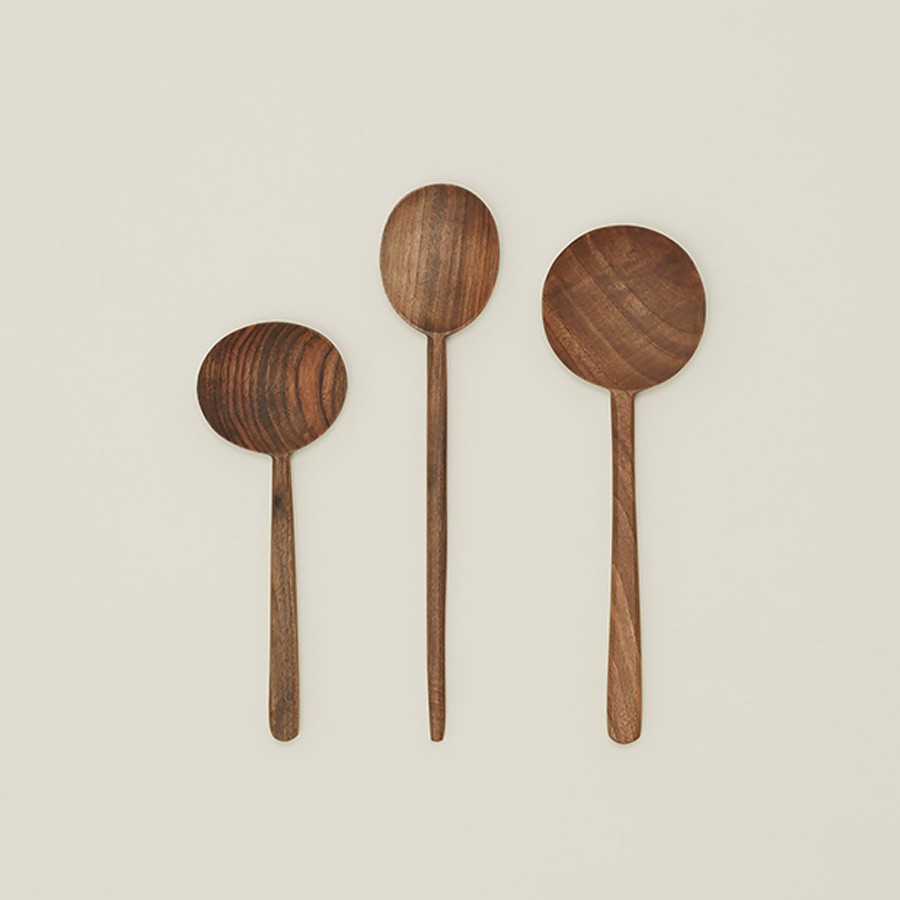 Kitchen & Dining Hawkins New York Serveware | Hand Carved Walnut Large Round Spoon